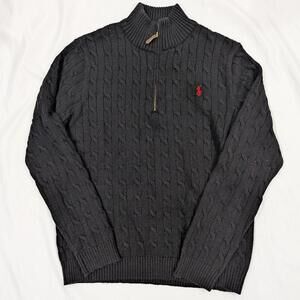 Polo Ralph Lauren Men's Wool/Cashmere Cable Knit 1/4 Zip Sweater - Black - NWT